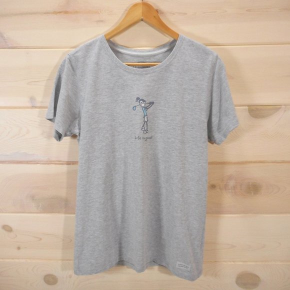 Life Is Good Tops - Life Is Good Women's Size M Crusher Tee Gray Golf Cartoon T-shirt Short Sleeve